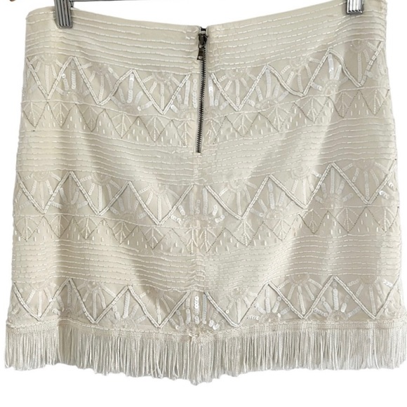 ALICE + OLIVIA Silk White Sequin Beaded Fringe Mini Skirt Size 8 - Picture 6 of 9